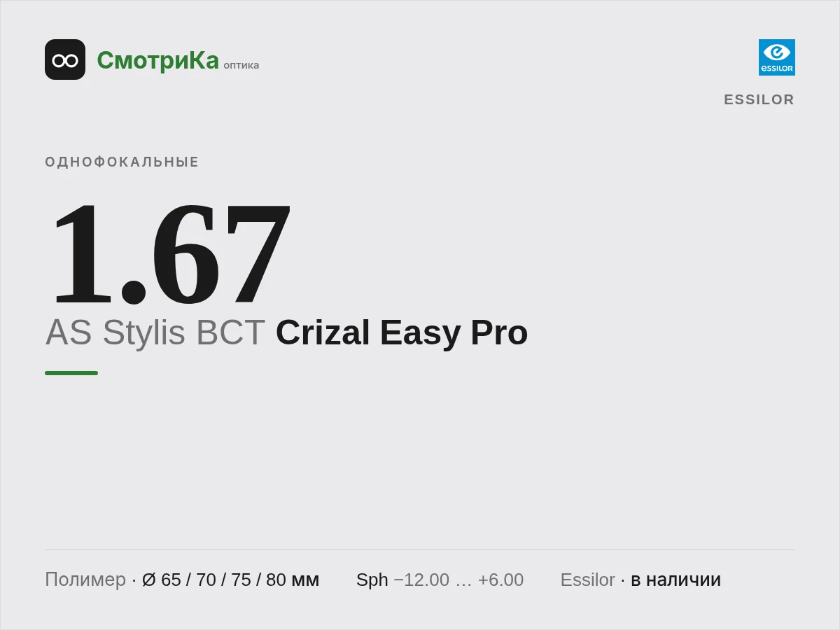 Essilor AS Stylis BCT Crizal Easy Pro — нейтральная заглушка