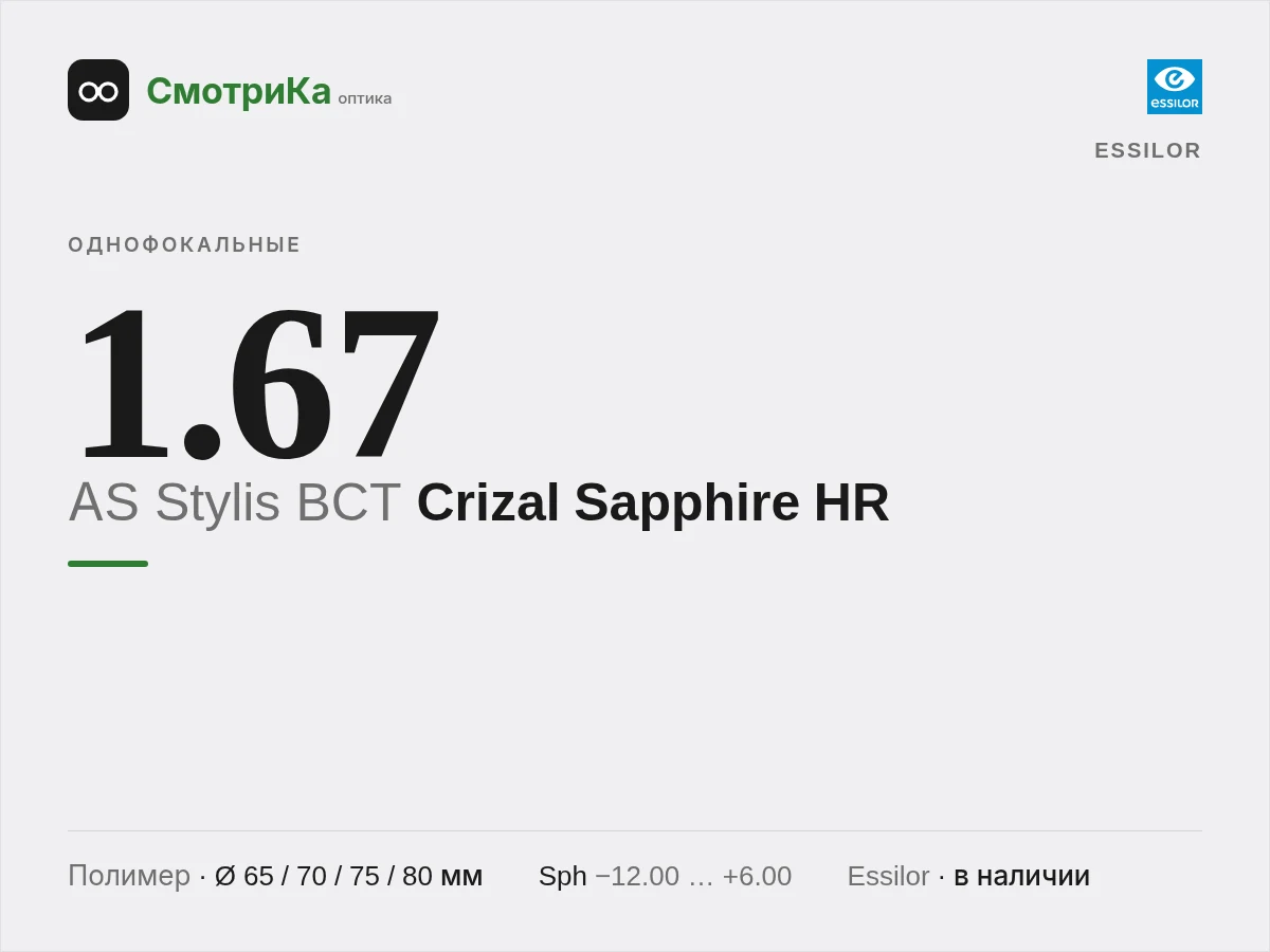 Essilor AS Stylis BCT Crizal Sapphire HR — нейтральная заглушка