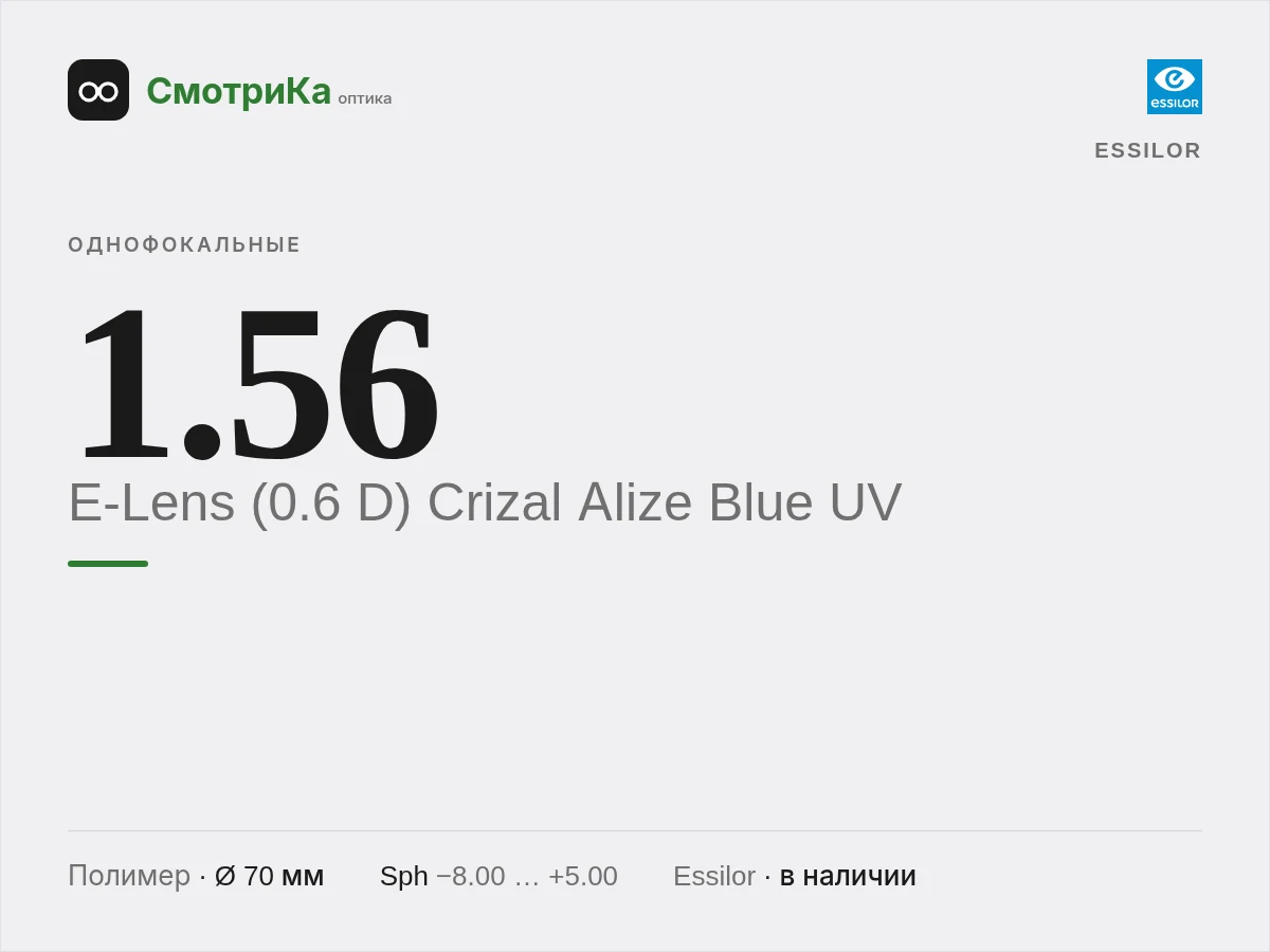 Essilor E-Lens (0.6 D) Crizal Alize Blue UV — нейтральная заглушка