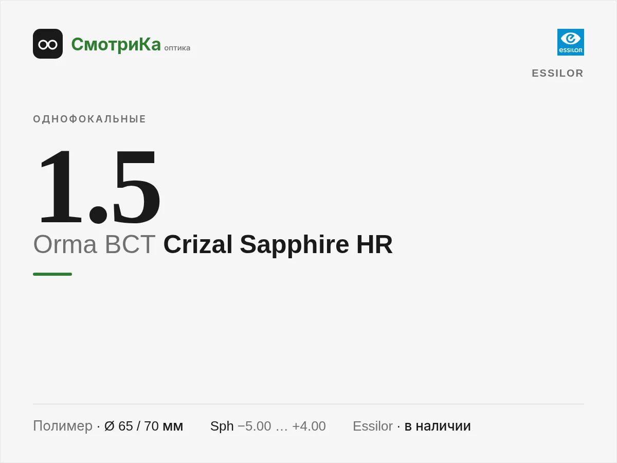 Essilor Orma BCT Crizal Sapphire HR — нейтральная заглушка