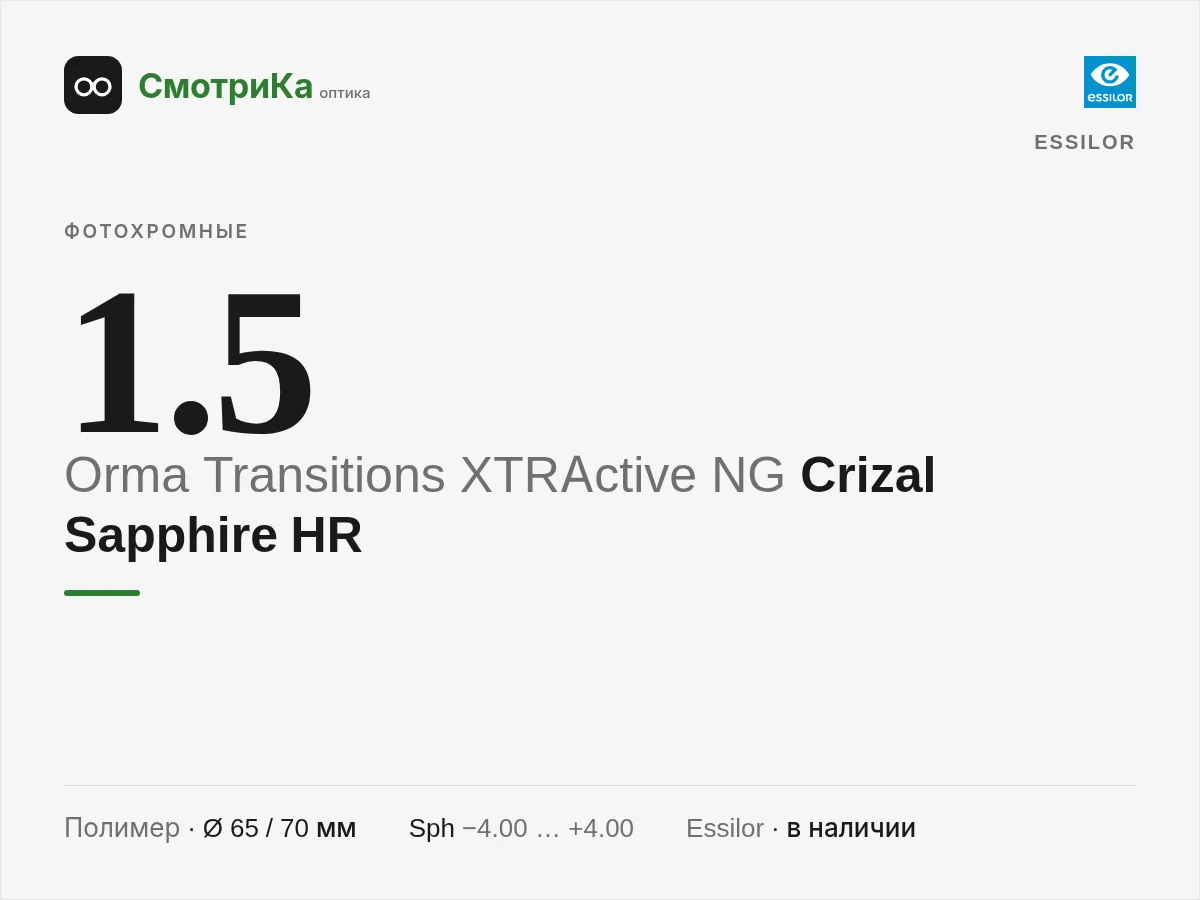 Essilor Orma Transitions XTRActive NG Crizal Sapphire HR — нейтральная заглушка
