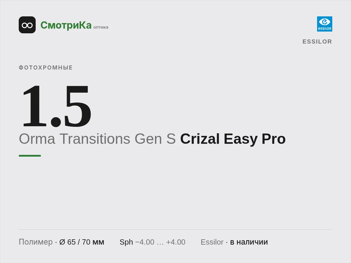 Essilor Orma Transitions Gen S Crizal Easy Pro — нейтральная заглушка