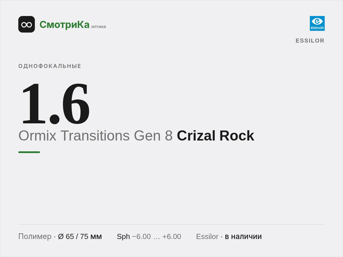 Essilor Ormix Transitions Gen 8 Crizal Rock — нейтральная заглушка